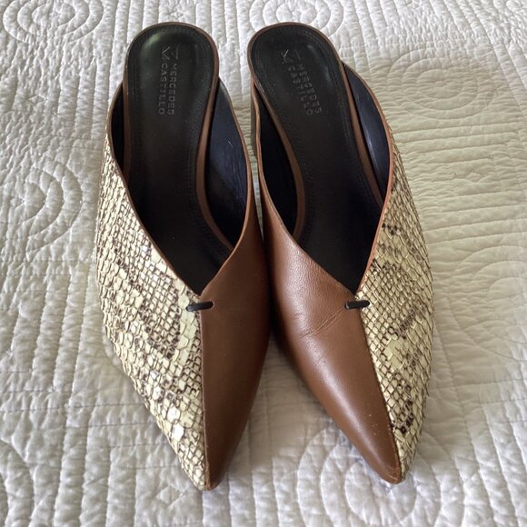 Mercedes Castillo Leather Animal Print Mules Women's Size: 9.5/39.5 - Picture 3 of 15